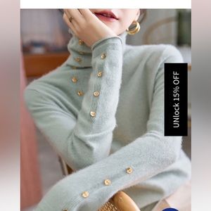 Roselili Hilary French Style Turtleneck Sweater, seafoam, small. NEW NEVER WORN!